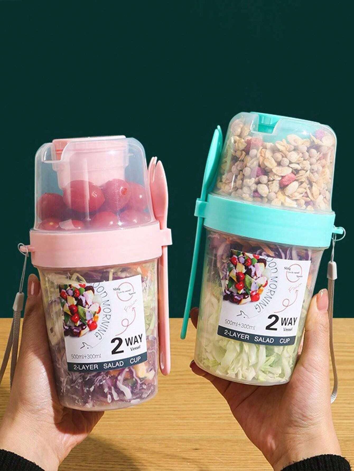 1pc Covered Overnight Oat Container Set For Yogurt, Jelly And Pudding