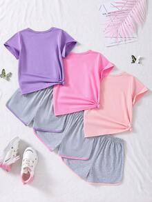 Bộ quần short họa tiết hình trái tim màu trơn mùa hè dành cho nữ, nhiều món, trang phục hàng ngày - Nhiều màu - Xem 2