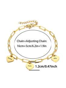 Pulsera con nombre personalizado con forma de corazón, pulsera con nombre grabado personalizado de acero inoxidable con 1-5 nombres de miembros de la familia, cadena cuadrada con colgante, joyería de fiesta, regalo de cumpleaños, aniversario, Navidad para ella, negro, plateado, dorado, elegante, colorido, vintage, simple, unisex, casual, lindo, personalizado, único, regalo ideal para él, regalo ideal para ella, novia, novio, papá, mamá, familia, amigos, para aniversarios, para cumpleaños, para graduación, para baile de graduación, para fiestas