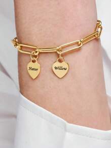 Pulsera con nombre personalizado con forma de corazón, pulsera con nombre grabado personalizado de acero inoxidable con 1-5 nombres de miembros de la familia, cadena cuadrada con colgante, joyería de fiesta, regalo de cumpleaños, aniversario, Navidad para ella, negro, plateado, dorado, elegante, colorido, vintage, simple, unisex, casual, lindo, personalizado, único, regalo ideal para él, regalo ideal para ella, novia, novio, papá, mamá, familia, amigos, para aniversarios, para cumpleaños, para graduación, para baile de graduación, para fiestas
