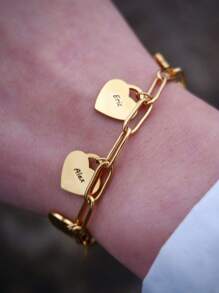 Pulsera con nombre personalizado con forma de corazón, pulsera con nombre grabado personalizado de acero inoxidable con 1-5 nombres de miembros de la familia, cadena cuadrada con colgante, joyería de fiesta, regalo de cumpleaños, aniversario, Navidad para ella, negro, plateado, dorado, elegante, colorido, vintage, simple, unisex, casual, lindo, personalizado, único, regalo ideal para él, regalo ideal para ella, novia, novio, papá, mamá, familia, amigos, para aniversarios, para cumpleaños, para graduación, para baile de graduación, para fiestas