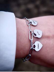 Pulsera con nombre personalizado con forma de corazón, pulsera con nombre grabado personalizado de acero inoxidable con 1-5 nombres de miembros de la familia, cadena cuadrada con colgante, joyería de fiesta, regalo de cumpleaños, aniversario, Navidad para ella, negro, plateado, dorado, elegante, colorido, vintage, simple, unisex, casual, lindo, personalizado, único, regalo ideal para él, regalo ideal para ella, novia, novio, papá, mamá, familia, amigos, para aniversarios, para cumpleaños, para graduación, para baile de graduación, para fiestas