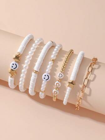 7入組/套表情細節串珠手鏈