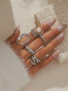 5pcs Set Chunky Plain Band Rings, Suitable For Women's Daily Wear - Yellow Gold - View 5