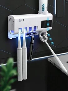 1 件自动紫外线牙刷消毒器和牙膏分配器，USB 充电壁挂式牙刷架，免打孔，保持家人牙刷干净整洁，牙膏分配器，浴室配件 - 多色 - 查看 1