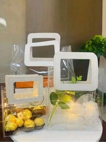 1pc Thick Transparent Pvc Handbag,PVC Beach Bag Holiday Party Tote Bags, Gift Bags, Reusable Clear Tote Bags, Shopping Bags, Party Bags, Craft Tote Bags, Party Favors Bags, Wedding Favor Candy Box Handbag, Gift Souvenir Bag, For Wedding Party & Birthday Gift Wrapping (Without Ribbon) - White - View 4