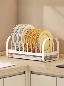 CASEGRACE 1pc Dish Rack Bowl Plate Storage Shelf For Cabinet, Bowl Plate Rack With Pull-Out Drain Tray, Kitchen Dish Storage Organizer