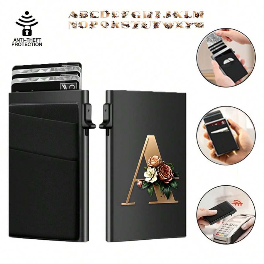 1 件 字母印花信用卡夹钱包 女士 RFID 屏蔽 薄款 自动弹出卡夹 金属 铝合金 简约钱包 小钱包 金属钱包 周年纪念 情人 生日礼物 情人节礼物 礼品 零钱包 可装信用卡/身份证/钱/现金/护照 多层搭扣 妈妈礼物 PU 皮革 休闲 纯色 纹理 时尚