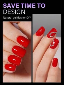 24入組短棺形、短方形、短橢圓形膠片指甲，共12個不同尺寸大小的大紅色假指甲，適用於家居DIY指甲藝術裝飾壓克力指甲供應 - 紅色 - 查看 5