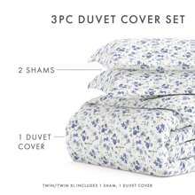 Duvet Cover Set Patterned Microfiber Ultra Soft Bedding In Blossoms - 霧霾藍 - 查看 6