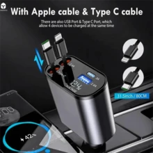 Retractable Car Charger  Car Fast Charger For IPhone And Type C Retractable CablesThree In One Car ChargerA Good Friend Of Cars Adapter Charging Adjustable Port Cellphone Smartphone Electronic Mobile(Two Bottles) - Black - View 6
