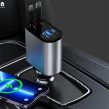 Retractable Car Charger  Car Fast Charger For IPhone And Type C Retractable CablesThree In One Car ChargerA Good Friend Of Cars Adapter Charging Adjustable Port Cellphone Smartphone Electronic Mobile(Two Bottles) - Black - View 3