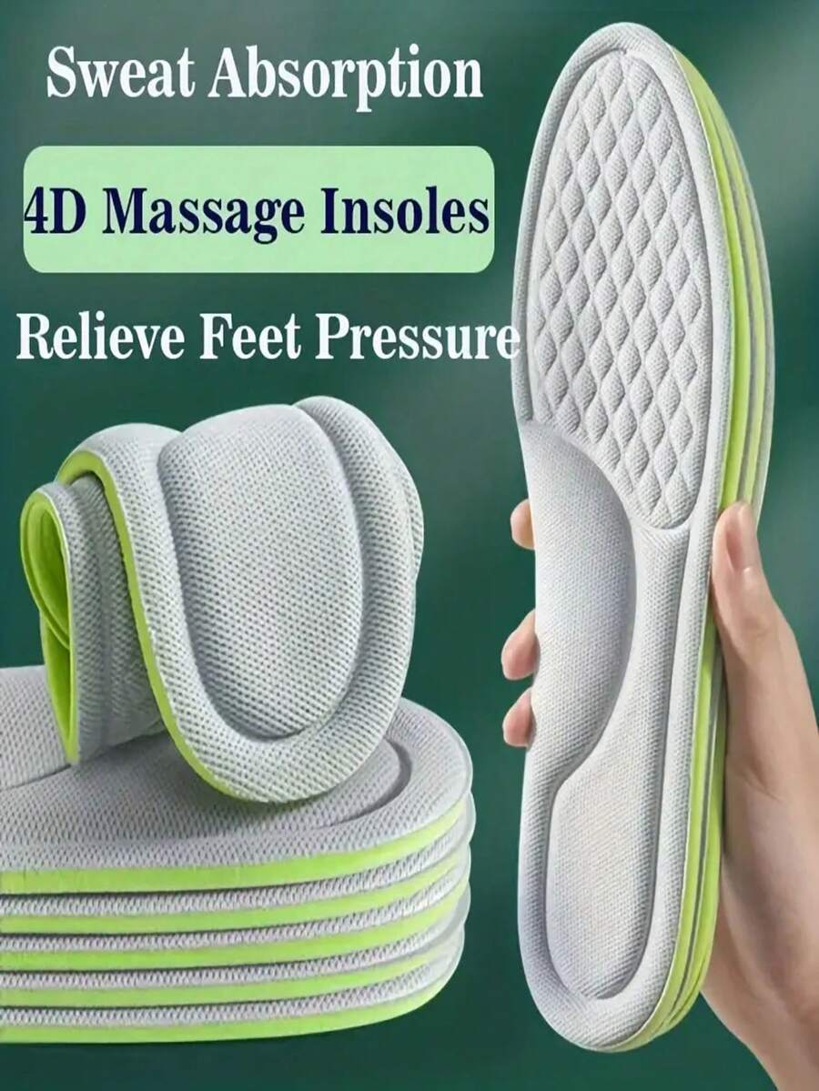 1pair Shock-Absorbing, Breathable, Sweat-Wicking, Durable Insole For Sports Shoes, Anti-Foot Pain Shoe Pad(Random Color) - Green Gray - View 1