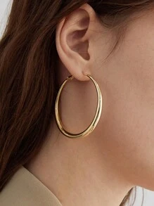 1 paire de grandes boucles d'oreilles classiques, Design minimaliste à la mode, boucles d'oreilles circulaires polyvalentes adaptées à un usage quotidien