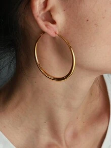1 paire de grandes boucles d'oreilles classiques, Design minimaliste à la mode, boucles d'oreilles circulaires polyvalentes adaptées à un usage quotidien