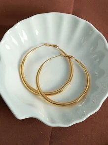 1 paire de grandes boucles d'oreilles classiques, Design minimaliste à la mode, boucles d'oreilles circulaires polyvalentes adaptées à un usage quotidien