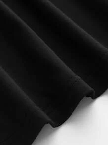 Young Boy Street Style Slogan Print Round Neck T-Shirt, Spring/Summer 2024 - Black - View 4