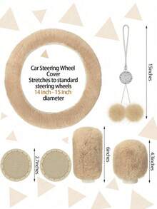17入組汽車座椅套全套，完整的汽車配件組合：您將收到一套汽車裝飾，包括9個汽車座椅套（2個前座套，5個靠頭套，1個靠背套，1個後座墊套），2個汽車杯墊，1個方向盤套，1個手剎車套，1個變速桿套，1個閃亮的後視鏡掛件配件，以及2個鑲有鑽石的一鍵啟動貼紙。 - 米色 - 查看 6