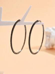 Fashion Rhinestone Black Large Circle Earrings - Hoop Earrings - View 14