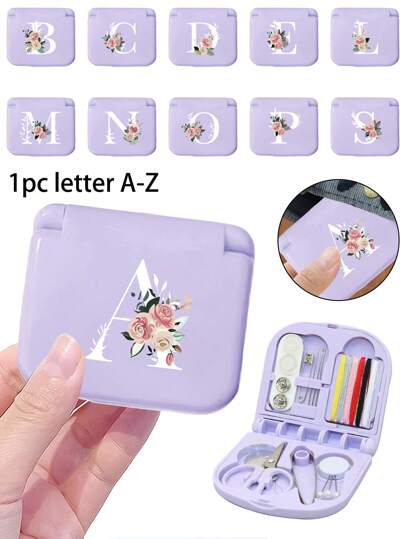 A Sewing Tool Box With A White Flower Pattern, Letters A-Z, Is The Perfect Gift For Sewing Beginners: 1 Portable Mini Sewing Set - Foldable, DIY Sewing Supplies And Accessories, Suitable For Travelers And Emergency Clothing Fixers, Mini Needle Case Portable Needle Kit Sewing Tool Combo Set Hotel Supplies (Purple) (Purple Outer Packaging Style Shipped Randomly)