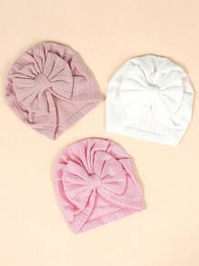 (Set Of 3) Newborn Knitted Breathable Baby Hats With Cute Bowknots, Elastic Infant Beanie