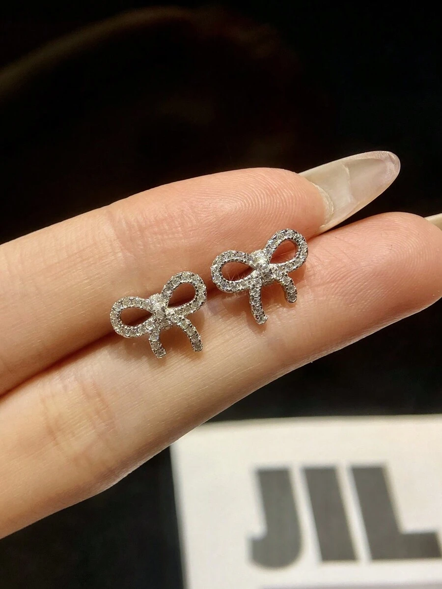 1 对蝴蝶结设计 D 色莫桑石钻石耳钉 S925 纯银耳钉女士婚礼耳环可爱奢华珠宝礼品珠宝结婚周年纪念礼物 - 銀色 - 查看 1