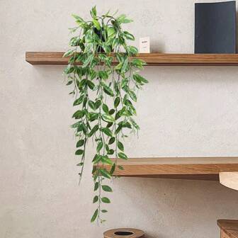 1 st konstgjord hängande växtkruka, grön faux eucalyptus vinstockar och mandevilla vinstockar för inomhus/utomhus dekoration av hem, rum och hylla, alla hjärtans dag, present