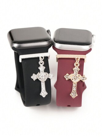 1 件水钻基督教吊饰设计表带装饰，非常适合智能手表表带 38 毫米、40 毫米、41 毫米、42 毫米，可作为返校学生的礼物