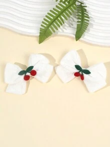 2pcs Girls Hair Bow Clips ,Cherry Decor Linen Fabric Hairpins ,Simple Hairgrips For Daily ,Hair Accessories For Kids Teens