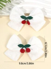 2pcs Girls Hair Bow Clips ,Cherry Decor Linen Fabric Hairpins ,Simple Hairgrips For Daily ,Hair Accessories For Kids Teens