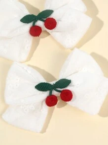 2pcs Girls Hair Bow Clips ,Cherry Decor Linen Fabric Hairpins ,Simple Hairgrips For Daily ,Hair Accessories For Kids Teens