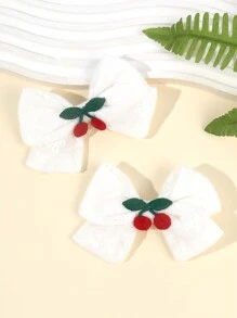 2pcs Girls Hair Bow Clips ,Cherry Decor Linen Fabric Hairpins ,Simple Hairgrips For Daily ,Hair Accessories For Kids Teens