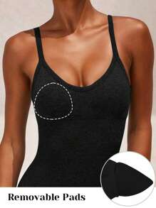 Women's Solid Cami Ballerina Sports Shapewear Jumpsuit - Black - View 4