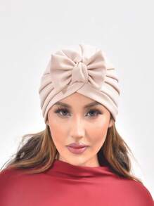 One New Solid Color Women's Knitted Beanie Bohemian Style Wrinkled Bowknot Turban Hat Soft Breathable Easy-To-Wear Comfortable Suitable For Everyday Use Winter Fall Valentine's Day Valentines