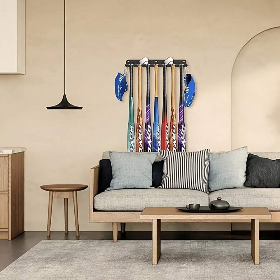 1pc Metal Baseball Bat Storage Rack, Baseball Softball Bats Organizer On Dugout Fence Home Garage,Wall-Mounted Baseball Racket Holder Display Rack.(Black) - Black - View 1