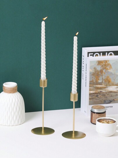 2pcs Plain Candle Holder, Simple Black Iron thin Candle Holder For Home Decor