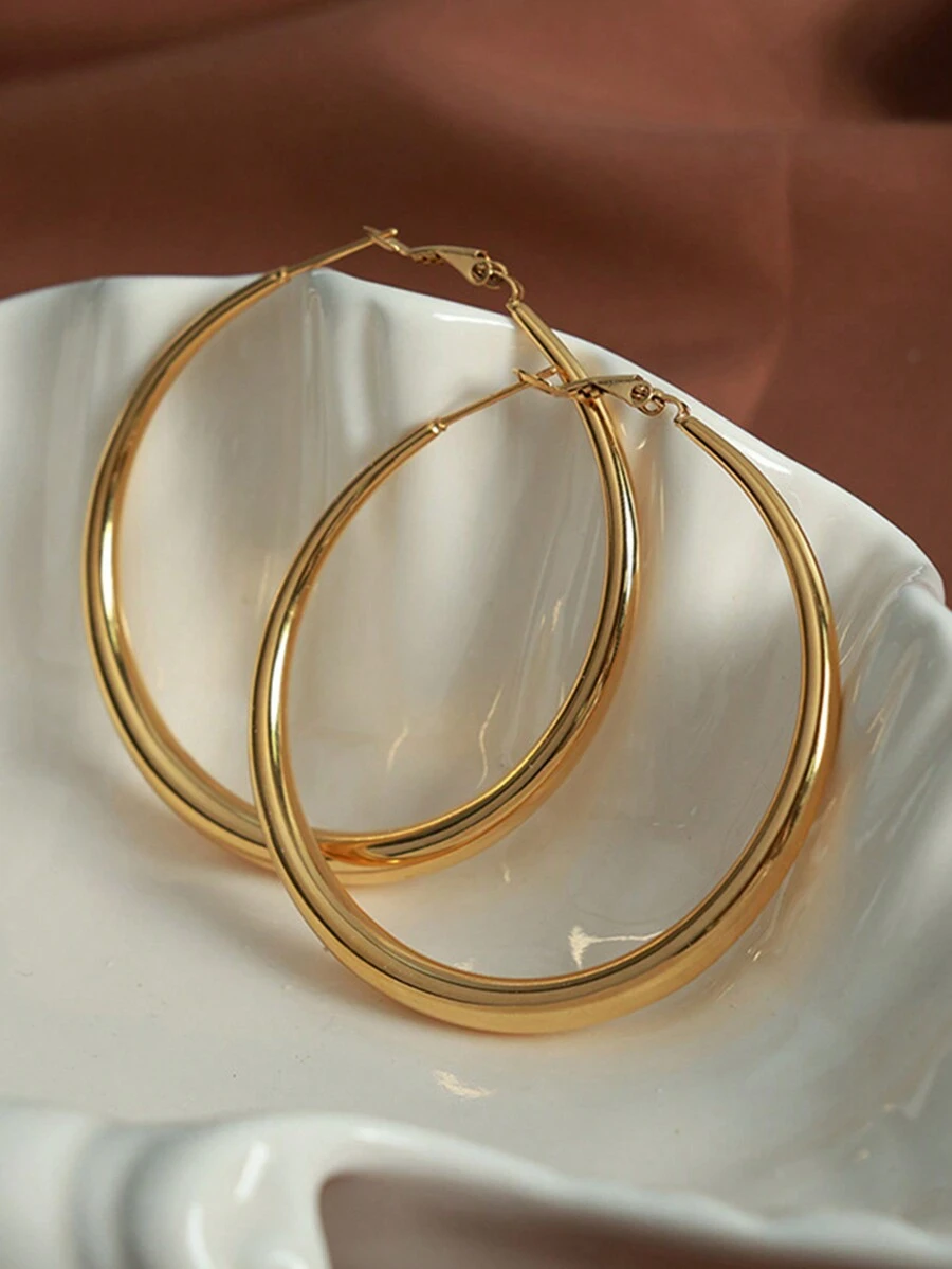 1 paire de grandes boucles d'oreilles classiques, Design minimaliste à la mode, boucles d'oreilles circulaires polyvalentes adaptées à un usage quotidien
