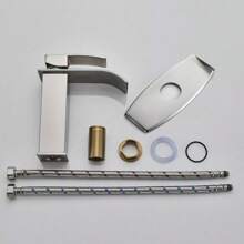 Single-Handle Stainless Steel Bathroom Basin Faucet, Brushed Nickel, Waterfall-Style Bathroom Sink Faucet, Suitable For 1-Hole Or 3-Hole Installation, Includes 6-Inch Countertop Base Plate And Hose, Pop-Up Drain Not Included,  Ideal For Countertop Basins, Washbasins, Bathroom Vanities, RV Sinks, Farmhouse Sinks. Bathroom Decor, Bathroom Accessories, Christmas Gifts - Brushed Nickel - View 11