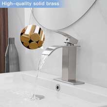 Single-Handle Stainless Steel Bathroom Basin Faucet, Brushed Nickel, Waterfall-Style Bathroom Sink Faucet, Suitable For 1-Hole Or 3-Hole Installation, Includes 6-Inch Countertop Base Plate And Hose, Pop-Up Drain Not Included,  Ideal For Countertop Basins, Washbasins, Bathroom Vanities, RV Sinks, Farmhouse Sinks. Bathroom Decor, Bathroom Accessories, Christmas Gifts - Brushed Nickel - View 5