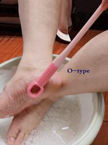 Silicone Foot Scrubber Brush With Long Handle, Slouchy Foot Cleaner For Toe Crevices, Foot Dead Skin Remover, Foot Massager - Pink Grain Scratching Brush - View 2