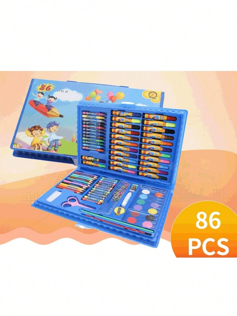 (MKB39) SET MALETÍN CON 86 PIEZAS CON DIFERENTES COLORES PARA COLOREAR, PINTAR Y PASAR HORAS DE DIVERSIÓN - Azul - Ver 1