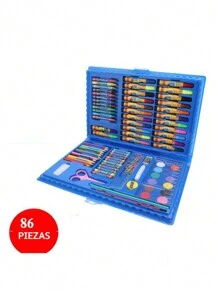 (MKB39) SET MALETÍN CON 86 PIEZAS CON DIFERENTES COLORES PARA COLOREAR, PINTAR Y PASAR HORAS DE DIVERSIÓN - Azul - Ver 2