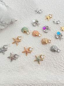 2 piezas Decoraciones de uñas con temática de océano mixto, diseño de patrón y color al azar, con diamantes de imitación, estrella de mar y diseño de concha marina, utilizados para la decoración de uñas y suministros de arte de uñas - Multicolor - Ver 5