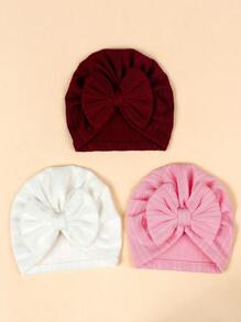 (Set Of 3) Newborn Knitted Breathable Baby Hats With Cute Bowknots, Elastic Infant Beanie