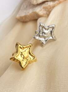1pc Fashionable French Star Ring, Stainless Steel Plated With 18K Gold, Yellow Starfish Open-Ended Ring, Adjustable Size, Versatile Ring For Women, Suitable For Mother Day, Halloween, Gift