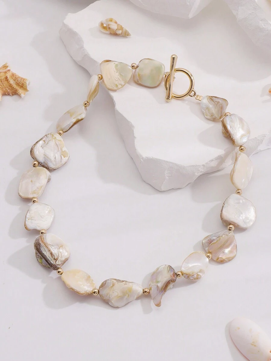 BOCAR 1 件夏日海滩度假天然不对称贝壳串珠项链