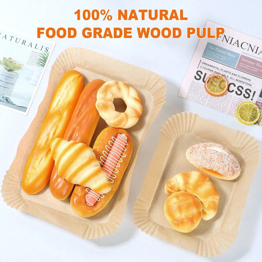 烤箱食品卡紙，不黏烤盤卡紙，防黏防水防油100小+50大空氣炸鍋紙卡紙，烤盤保護套 - 棕色 - 查看 1
