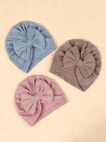 (Set Of 3) Newborn Knitted Breathable Baby Hats With Cute Bowknots, Elastic Infant Beanie