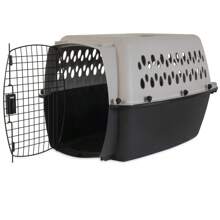 Pet Kennel Small/Medium 26" Dog Crate, Plastic Travel Pet Carrier For Pets 15-25 Lb, Grey