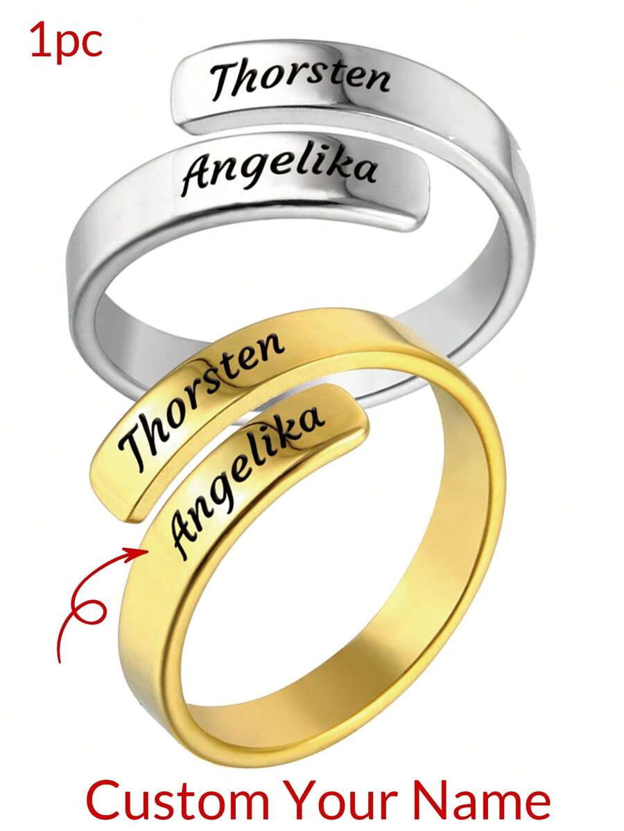 1 pièce Bague personnalisée pour femmes avec double nom. Cadeau de mode personnalisé en acier inoxydable avec date gravée. Bague de couple personnalisée, cadeau d'anniversaire pour petite amie, mère, meilleure amie. Cadeau de Noël, mode , décontracté, vintage, simple, personnalisé, unique. Idéal pour elle, petite amie, mère, famille, amis, fille, grands-parents pour anniversaires, port quotidien, bal de promo, fête des mères, Saint-Valentin, remise des diplômes, mariages.